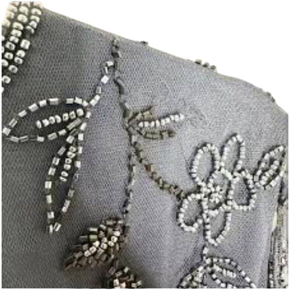 Mac Duggal NWT V-Neck Navy Gown Size 16 Beaded Ruffle Bell Sleeve Formal - Picture 6 of 9